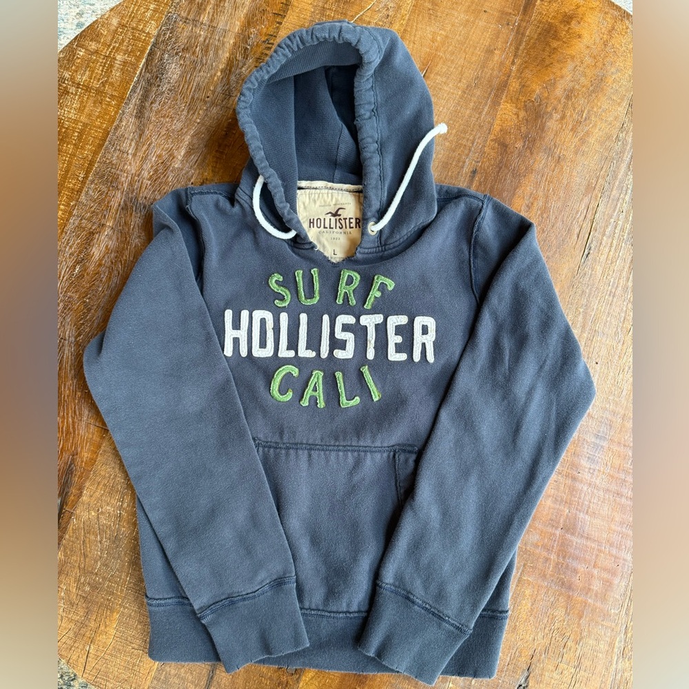 Hollister Mens Navy Hoodie with Green Accents